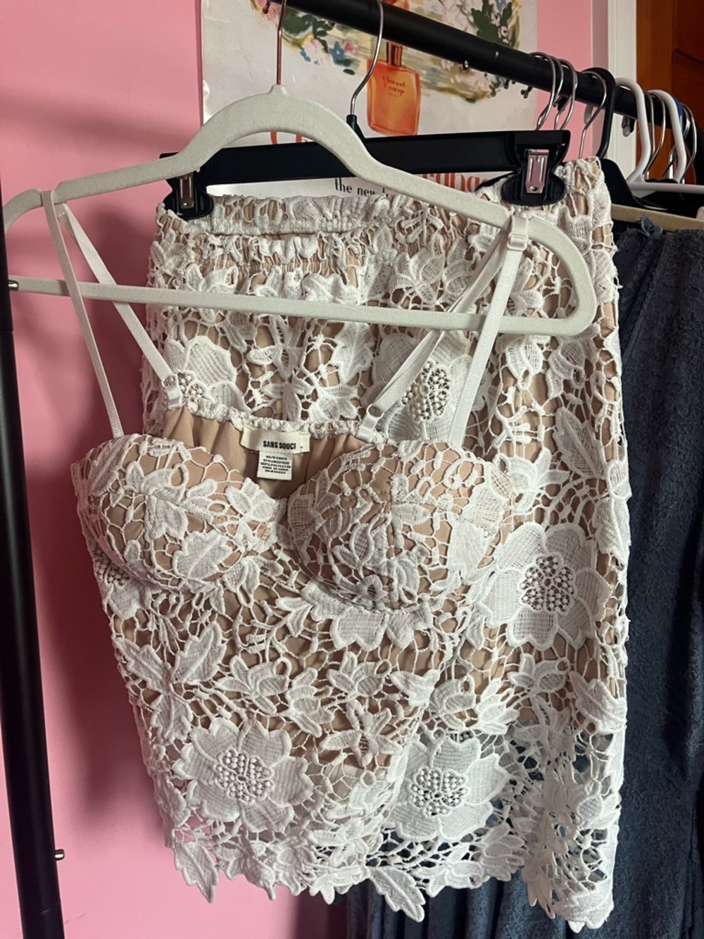Sans Souci Lace Trim Slip Dress in Blush and White